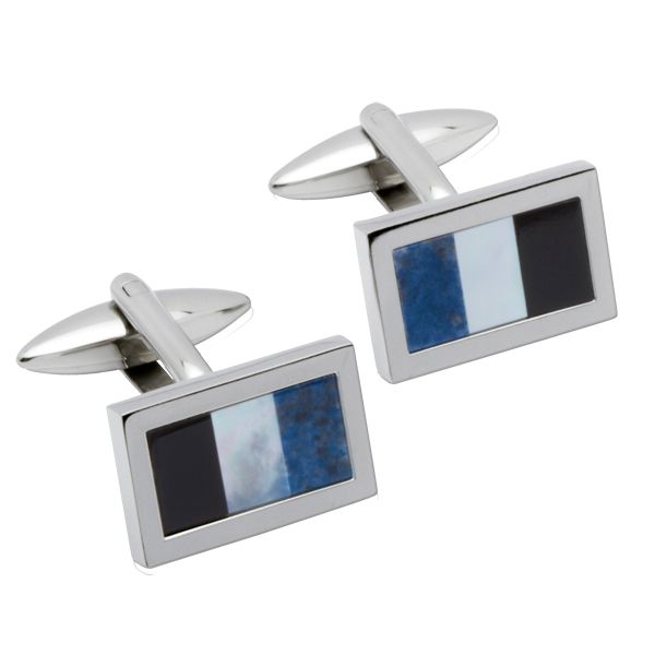 Steel cufflink set with lapis lazuli, mother of pearl and onyx from AA Thornton Kettering Northampton