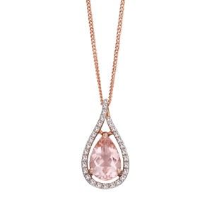 aa thornton 9ct rose gold morganite & diamond pear shaped pendant on a chain