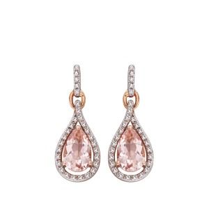 aa thornton 9ct rose gold morganite & diamond pear shaped drop earrings
