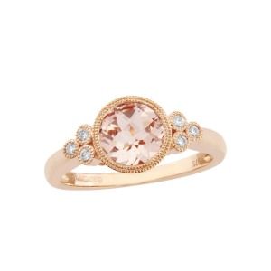 aa thornton 9ct rose gold round morganite & diamond ring with miligrain edge
