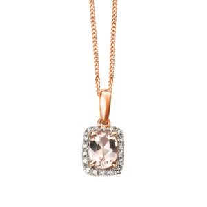 aa thornton 9ct rose gold morganite & diamond cluster pendant on a chain