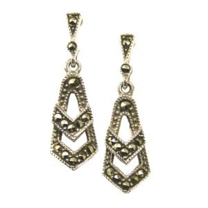 aa thornton Silver marcasite Art Deco style drop earrings