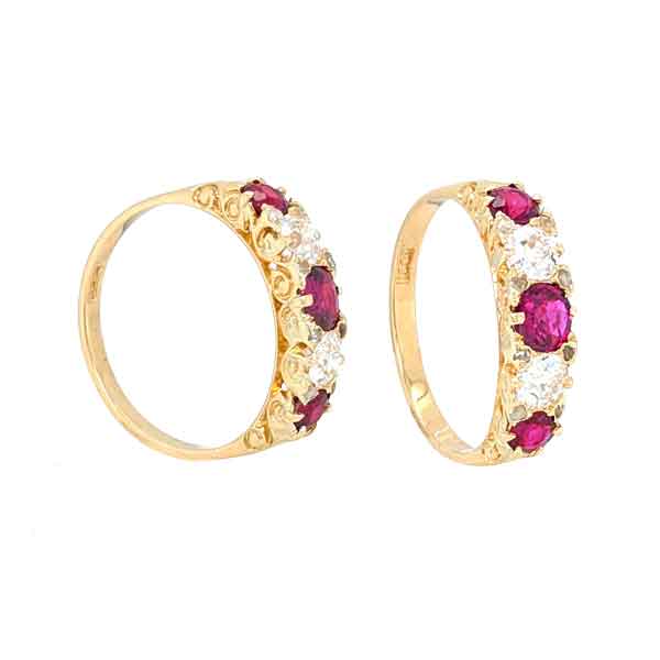 18ct ruby & diamond carved half hoop ring