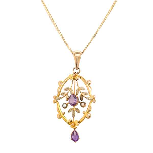 9ct amethyst & seed pearl floral pendant £195