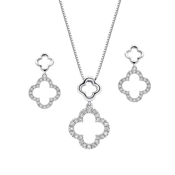 9ct white gold clover inspired diamond pendant on chain £490 & earrings £425 from Sally Thorntons Jewellery Blog