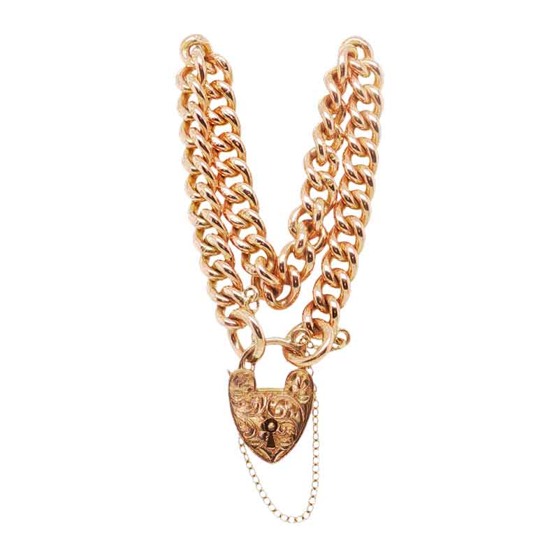 aa thornton Preloved 9ct rose gold curb bracelet with engraved padlock £1,450