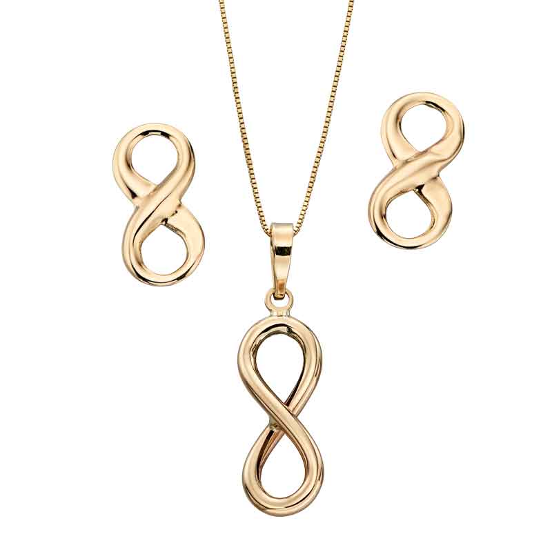 aa thornton 9ct yellow gold infinity pendant with chain £320 and earrings £145 