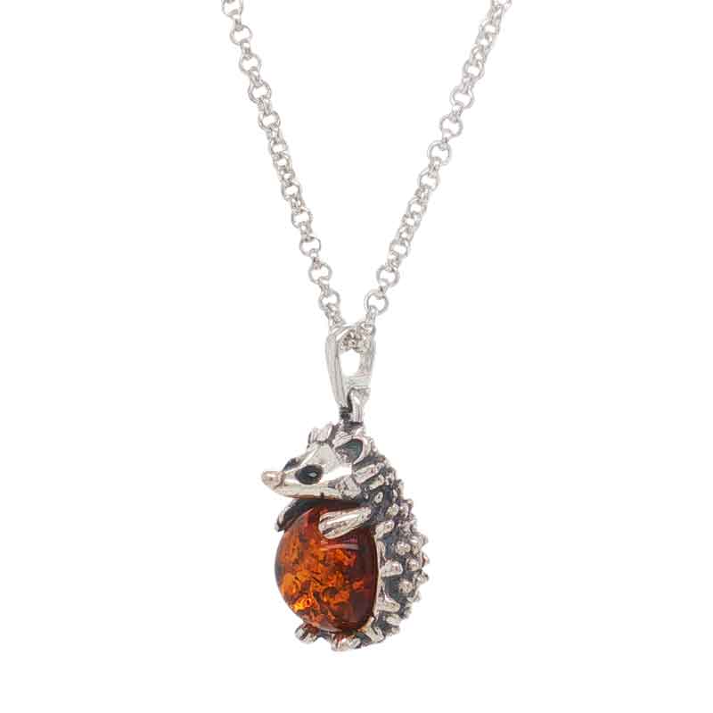 aa thornton Silver amber hedgehog pendant on chain
