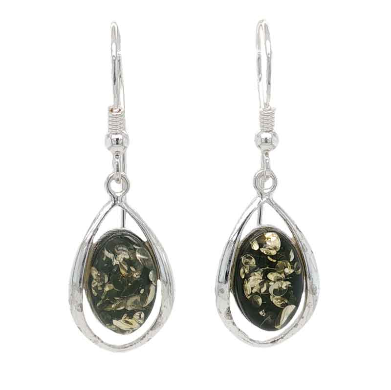 aa thornton Silver green amber drop earrings