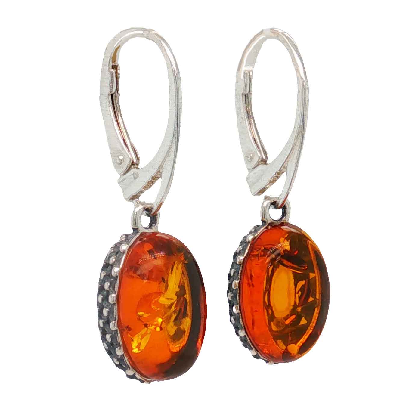 aa thornton Silver oval amber drop earrings