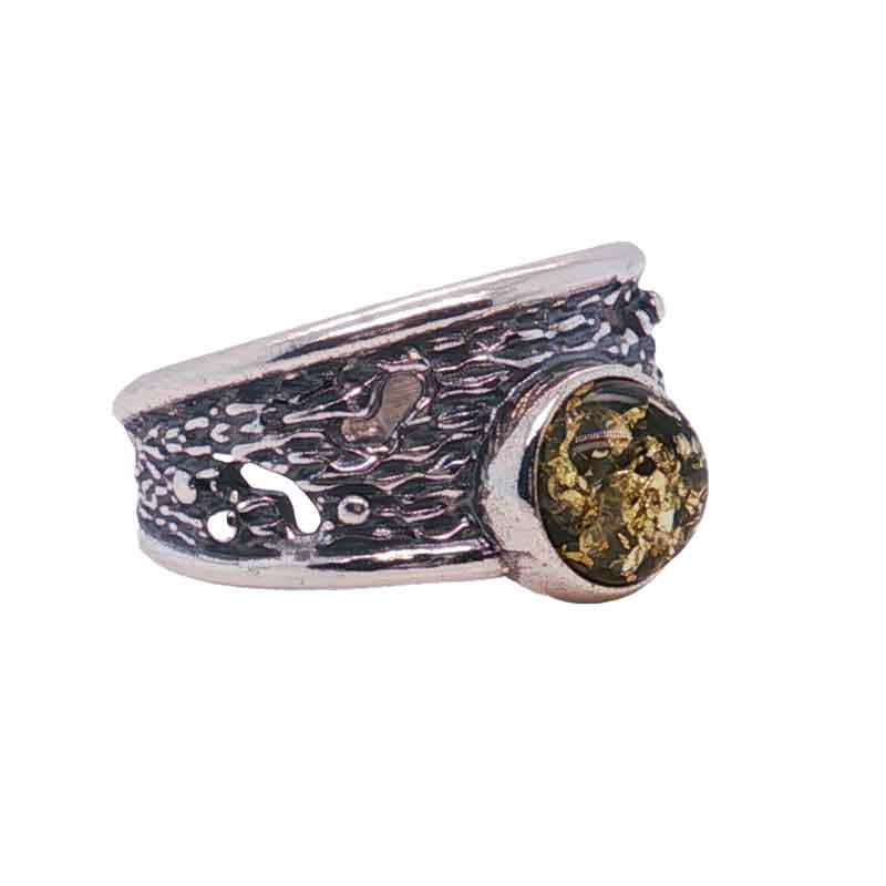 aa thornton Silver textured green amber ring