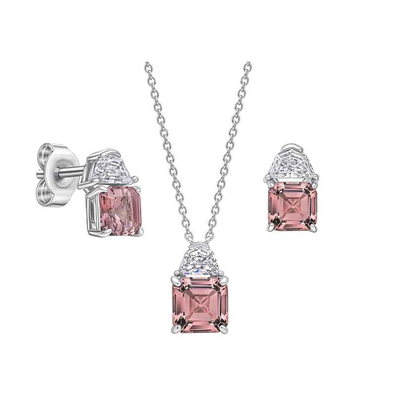 aa thornton Sterling silver square cut pink zirconia necklace is £170 and earrings £145