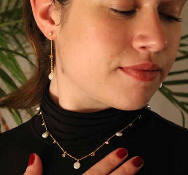 aa thornton Gold Plated Sterling Silver Celeste Necklace set with pearls £90 and earrings £46