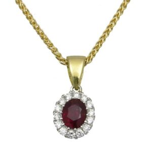 18ct gold oval ruby & diamond cluster pendant on Sally Thornton Jewellery blog from Thorntons Jewellers Kettering Northampton