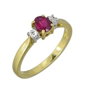 18ct yellow gold 3 stone ruby & diamond ring £950 on Sally Thorntons Jewellery blog from AA Thornton Jeweller Kettering Northampton