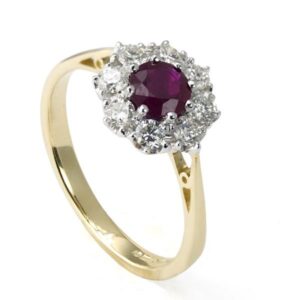 18ct yellow gold ruby & diamond cluster ring £1,995 on Sally Thornton Jewellery blog from Thorntons Jewellers Kettering