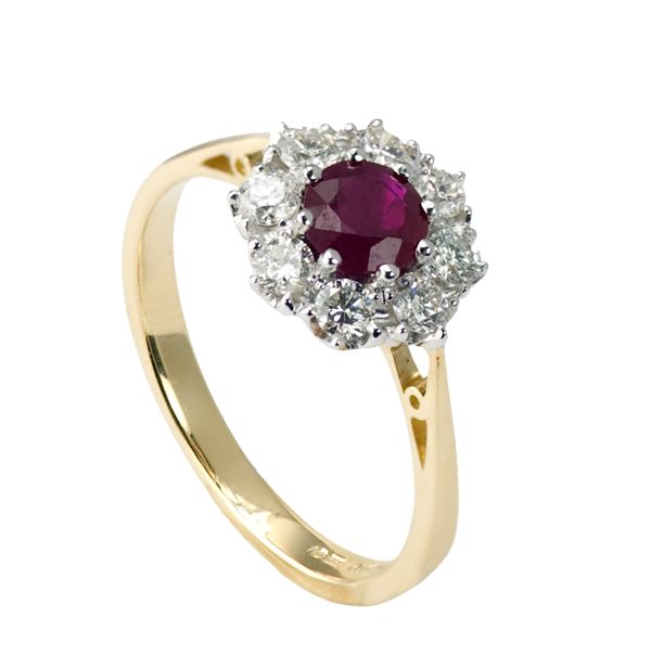 18ct yellow gold ruby & diamond cluster ring from AA Thornton Kettering  Northampton