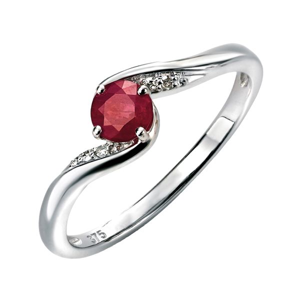 9ct white gold ruby & diamond crossover ring from AA Thornton Kettering 