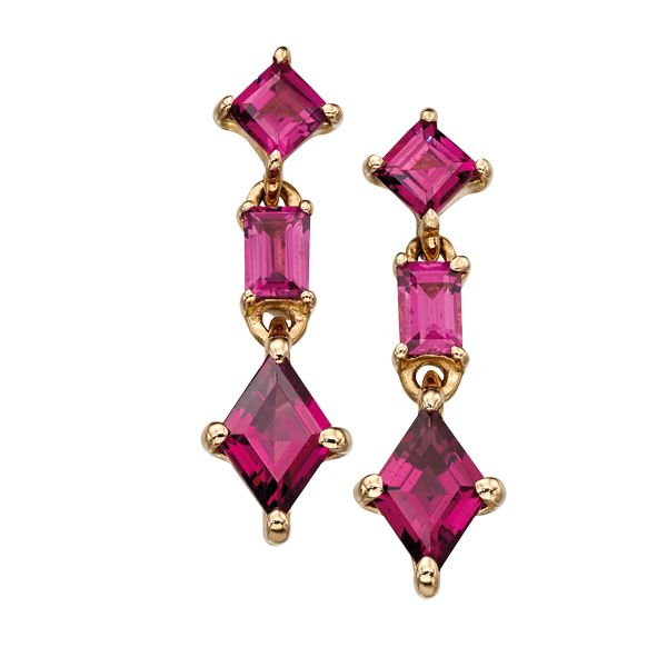 9ct yellow gold garnet drop earrings from AA Thornton Kettering Northampton