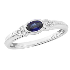 9ct white gold sapphire and diamond ring with millgrain edge from AA Thornton Kettering Northampton