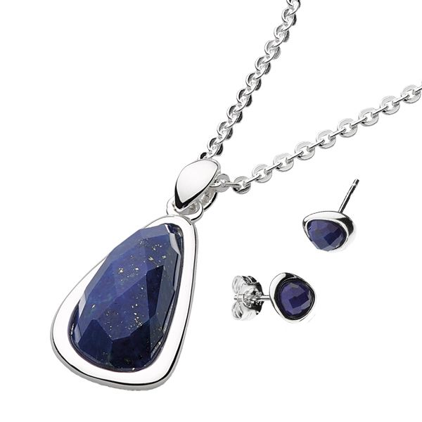 Lapis Lazuli silver pendant with chain & mini pebble stud earrings from AA Thornton Kettering Northampton