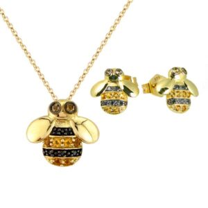 9ct yellow gold black diamond and citrine bumblebee pendant and earrings from AA Thornton Kettering Northampton