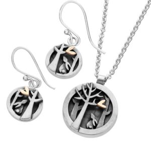 Silver & 9ct gold Woodlands earrings and pendant from AA Thornton Kettering Northampton