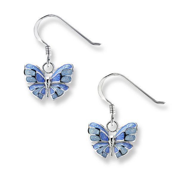 Silver blue enamel butterfly drop earrings from AA Thornton Kettering Northampton
