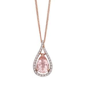 aa thornton 9ct rose gold morganite & diamond pear shaped pendant on a chain
