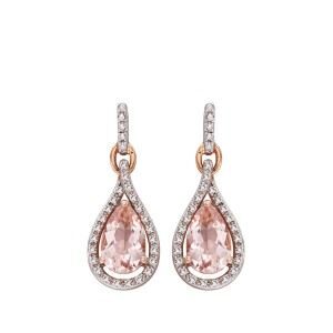 aa thornton 9ct rose gold morganite & diamond pear shaped drop earrings