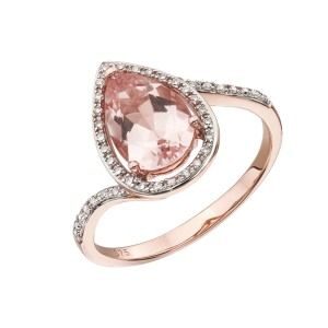 aa thornton 9ct rose gold pear shaped morganite & diamond cluster ring
