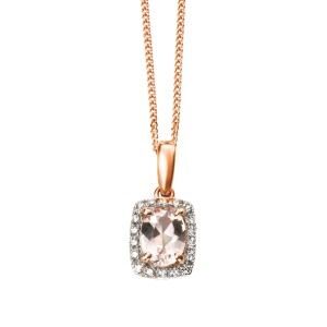 aa thornton 9ct rose gold morganite & diamond cluster pendant on a chain
