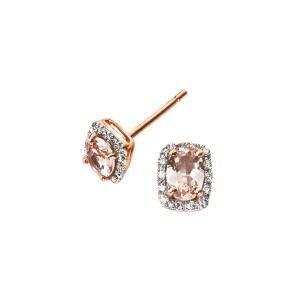 aa thornton 9ct rose gold morganite & diamond cluster stud earrings