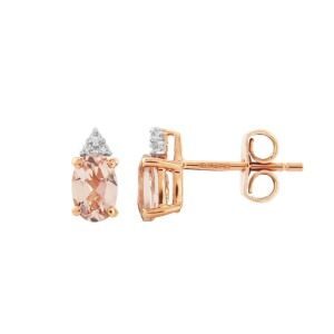 aa thornton 9ct rose gold & oval morganite with trefoil diamond stud earring