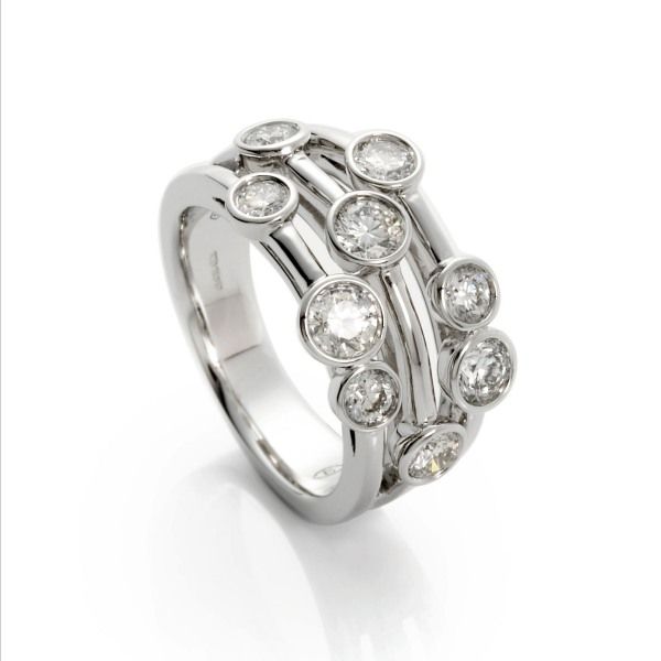 18ct White Gold 3 row diamond bubble ring 1.29ct from AA Thornton Jewellers Kettering Northampton