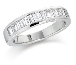 18ct white gold baguette cut diamond half eternity ring AA Thornton Kettering Northants Diamond Band Silver