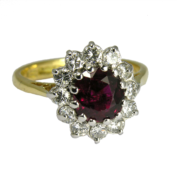 Pre loved second hand ruby & diamond cluster ring from AA Thornton Kettering