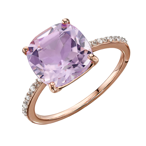9ct rose gold Rose de France amethyst and diamond ring from AA Thornton Kettering Northampton Stamford Dress Ring