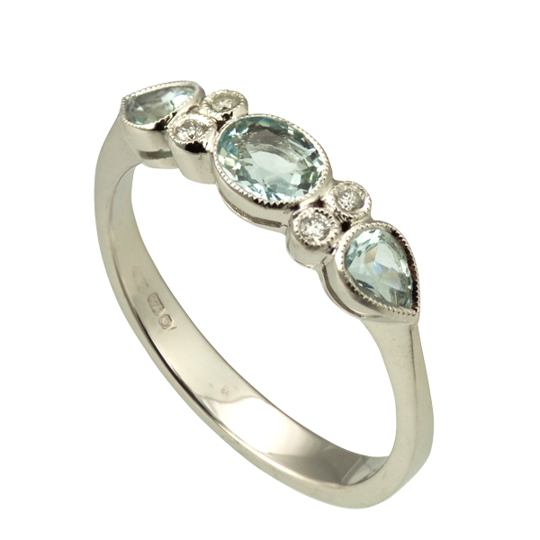 9ct white gold 7 stone rubover aquamarine & diamond ring From AA Thornton Kettering
