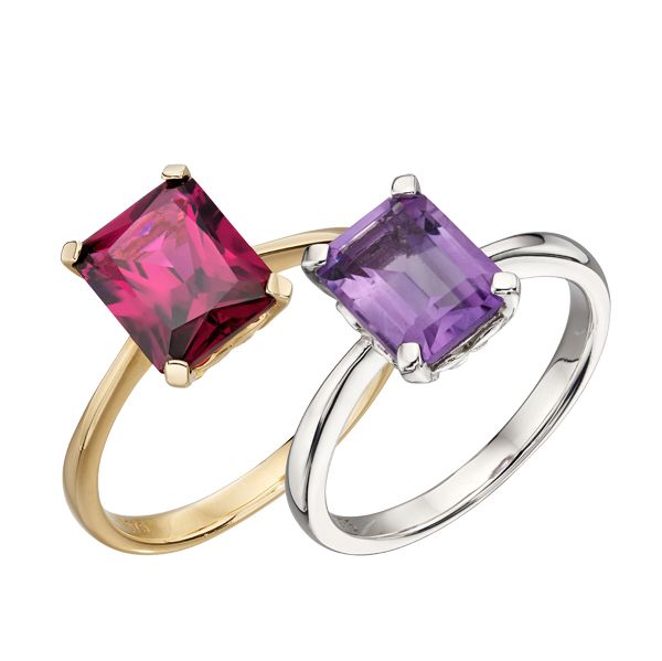 9ct yellow gold Brazilian garnet ring & white gold amethyst ring from AA Thornton Kettering Northampton