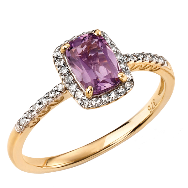 9ct yellow gold amethyst and diamond cluster ring from AA Thornton Kettering Northampton Stamford