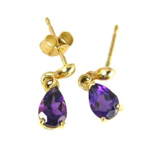 9ct yellow gold amethyst drop earrings from AA Thornton Kettering Nothamptonshire