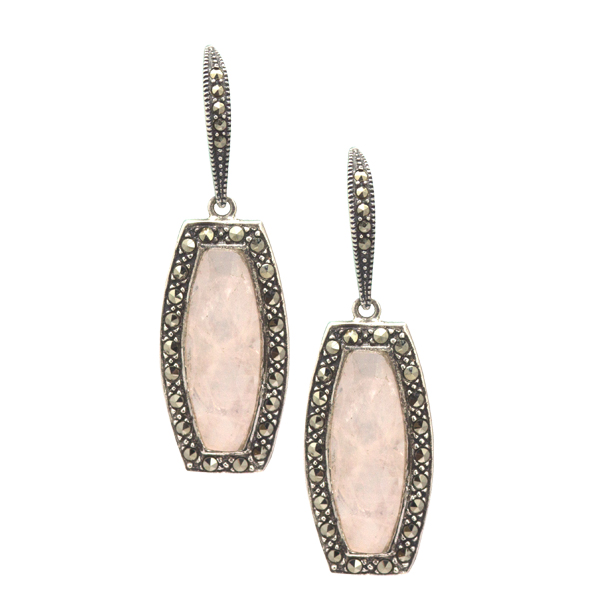 Art Deco inspired silver and pink mother of pearl drop earrings from AA Thornton Kettering Northampton