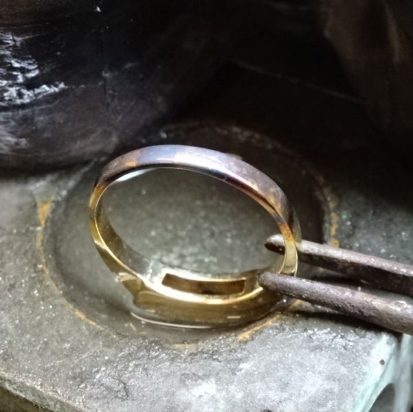 Our Goldsmith working on a ring in our on sight workshop in AA Thornton Kettering