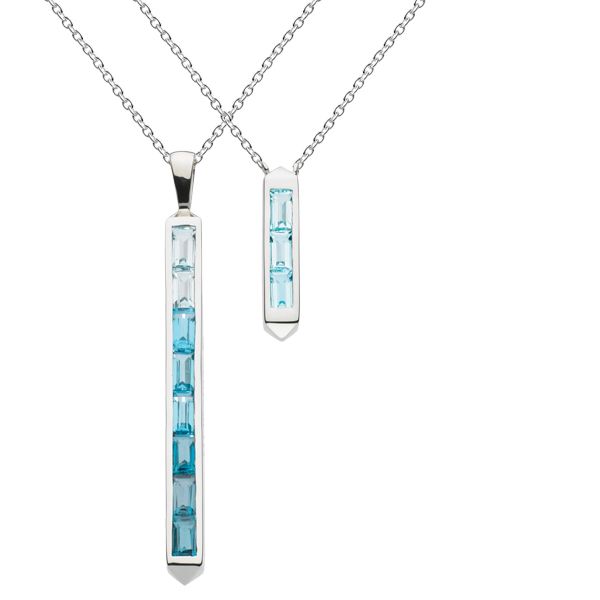 Long topaz pendant, sky blue, london blue and swiss blue & small sky blue topaz pendant from AA Thornton 