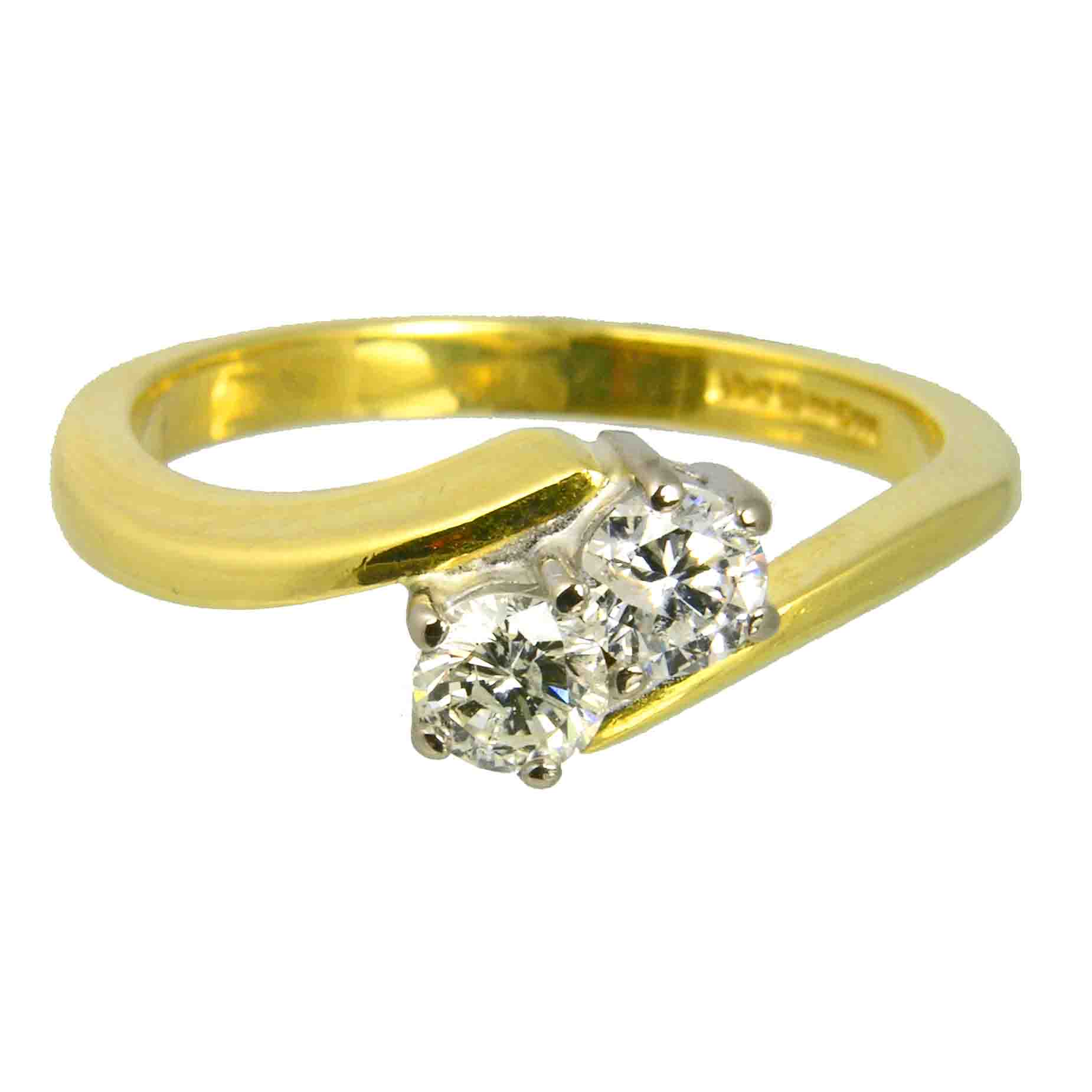 second hand Pre loved 18ct yellow gold 2 stone diamond toi et moi ring from AA Thornton Kettering Northampton