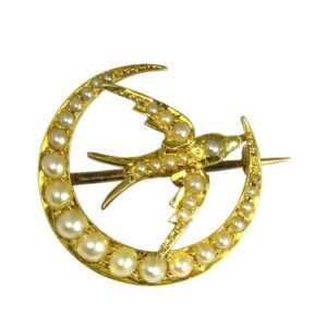 second hand Pre loved resent & swallow seed pearl brooch from AA Thornton Kettering Northampton