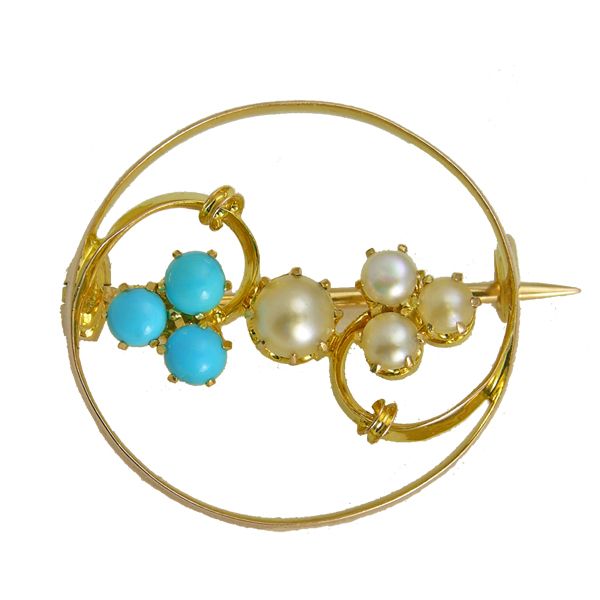 Second Hand 9ct Turquoise & Pearl Brooch from AA Thornton