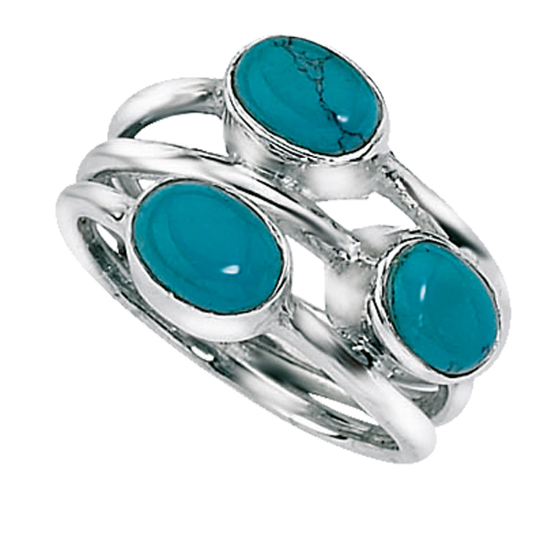 Silver 3 Band Reconsituted Turquoise Ring from AA Thornton
