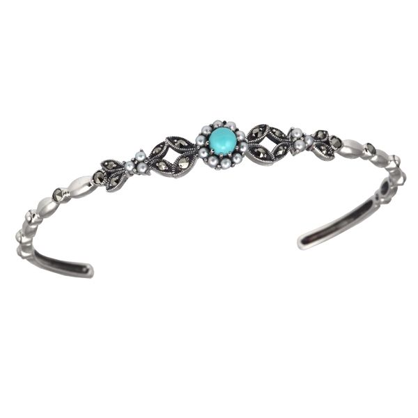 Silver Turquoise Marcasite & Pearl Bangle from AA Thornton Kettering
